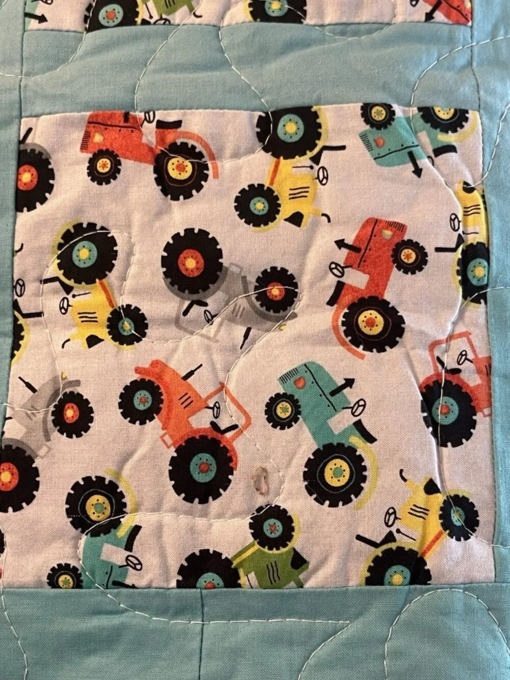 Colorful Tractors Baby Toddler Quilt Handmade Nursery Decor 39” X 50”